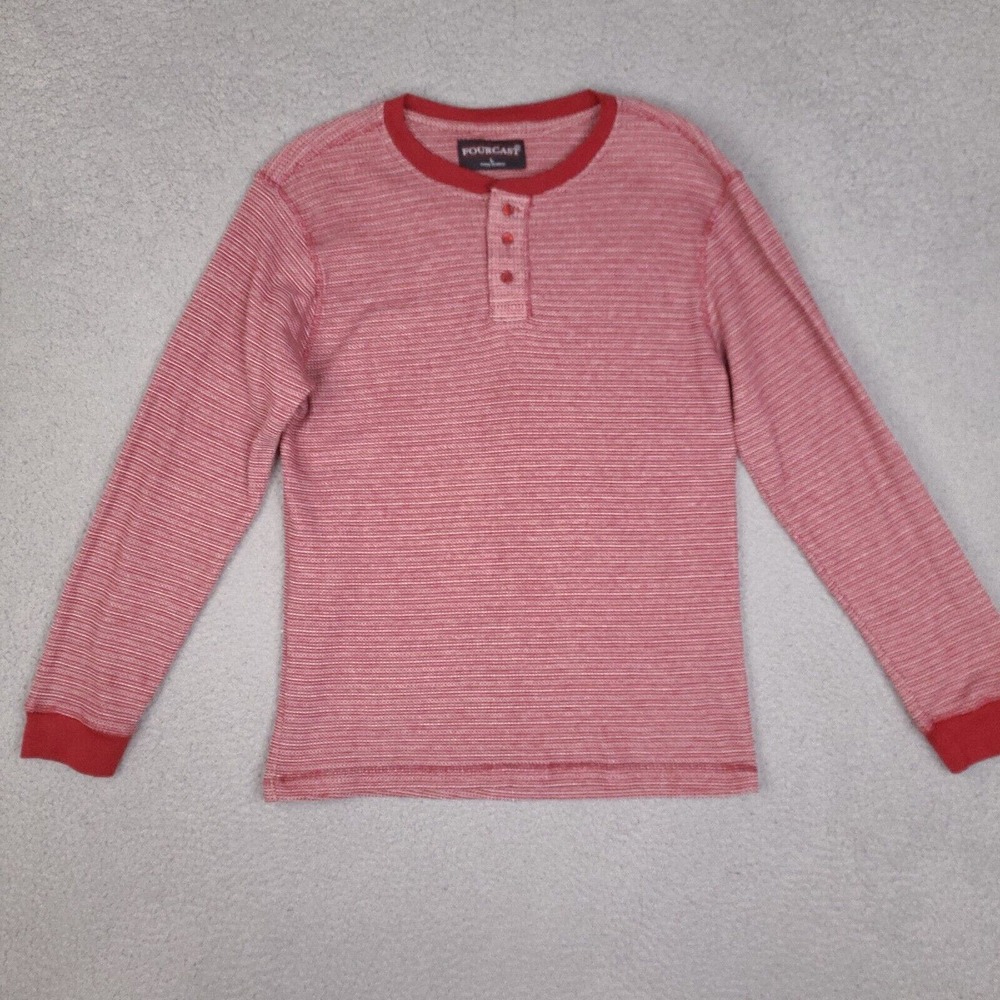 Fourcast‎ T-Shirt Men’s Large Red Henley Long Sleeve Waffle Knit Casual